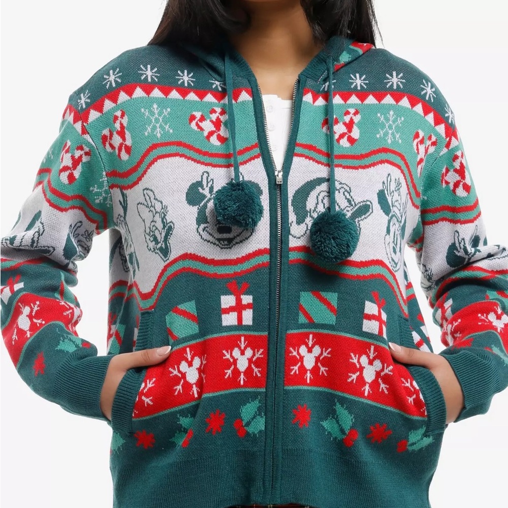 Disney Mickey Mouse And Friends Fair Isle Knit Hoodie Hot Topic - Picture 2 of 3